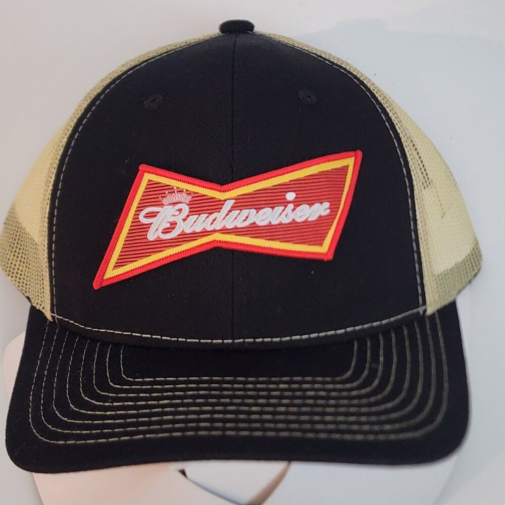 Budweiser Patched Black/Vegas Gold Mesh Snapback Trucker Hat